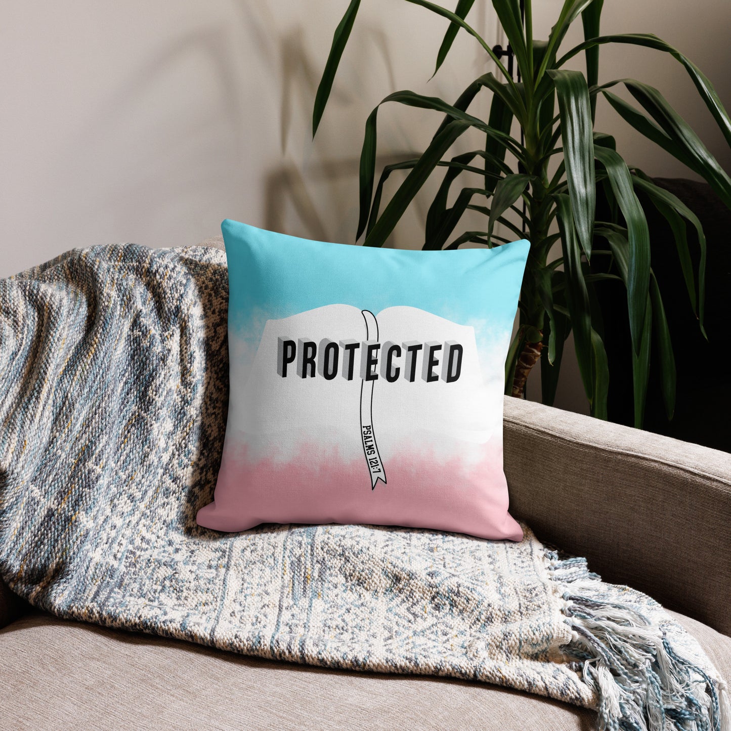 Christian premium throw pillow with soft linen-feel fabric and hidden zipper