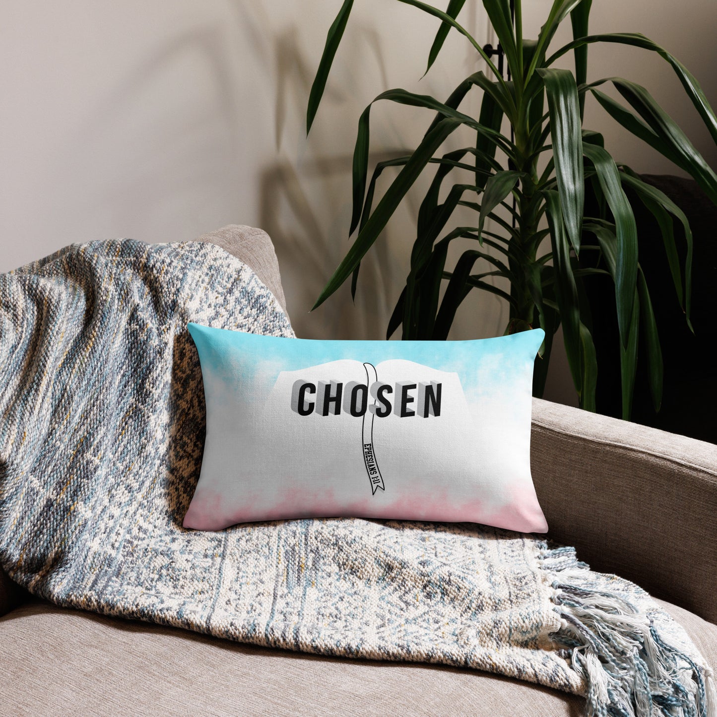 Faith-based home decor pillow with shape-retaining insert for prayer corners