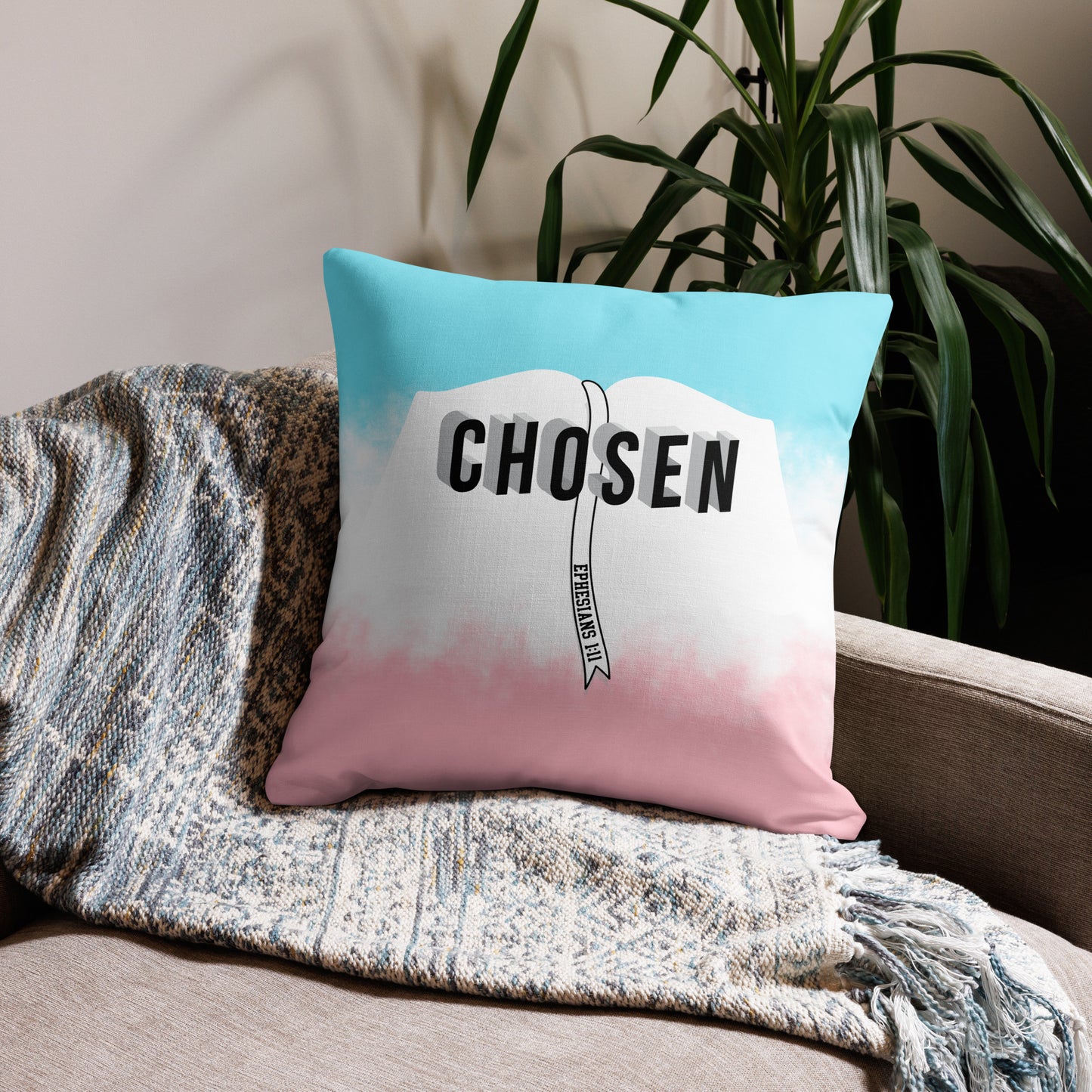Christian premium throw pillow with soft linen-feel fabric and hidden zipper