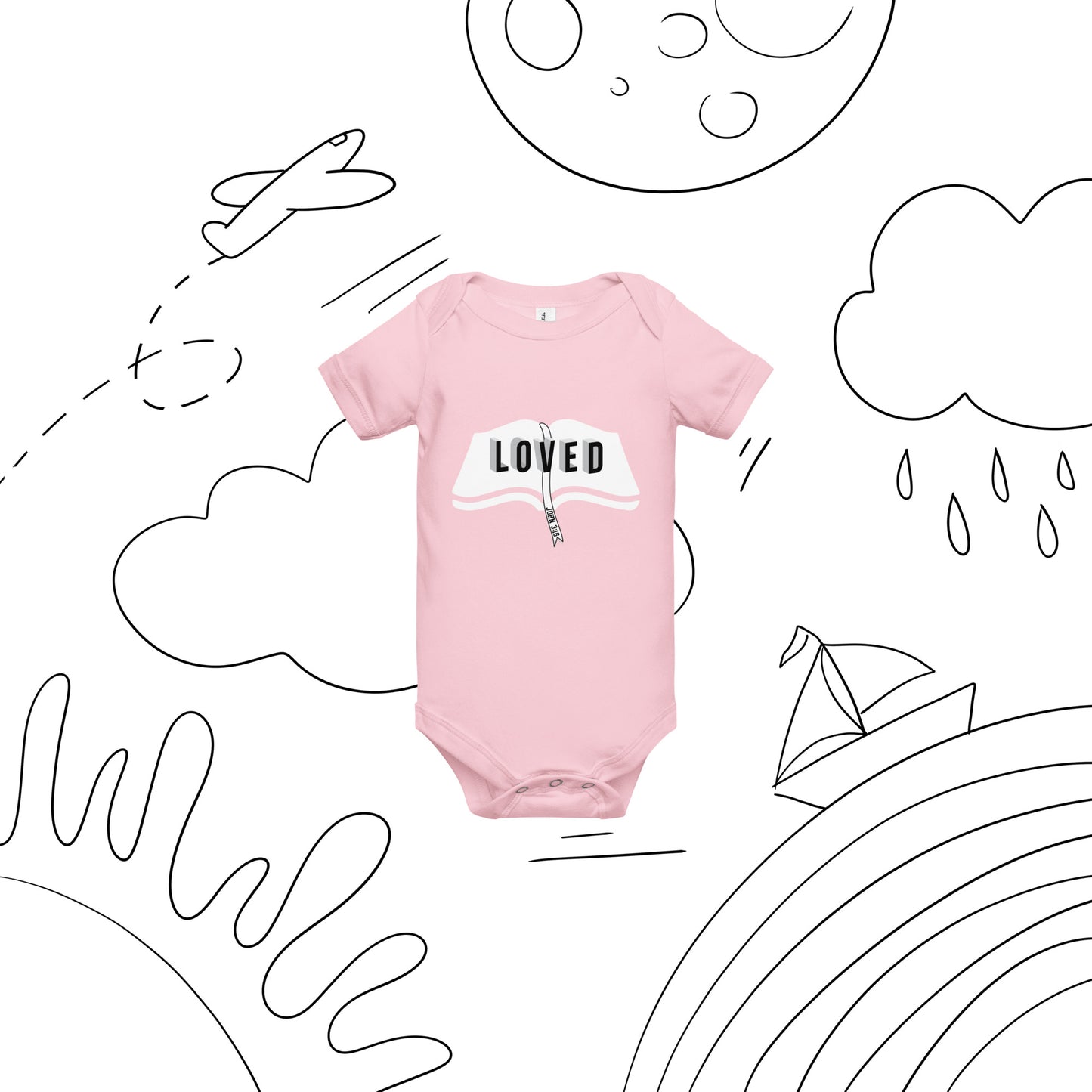 Christian baby bodysuit with joyful faith design