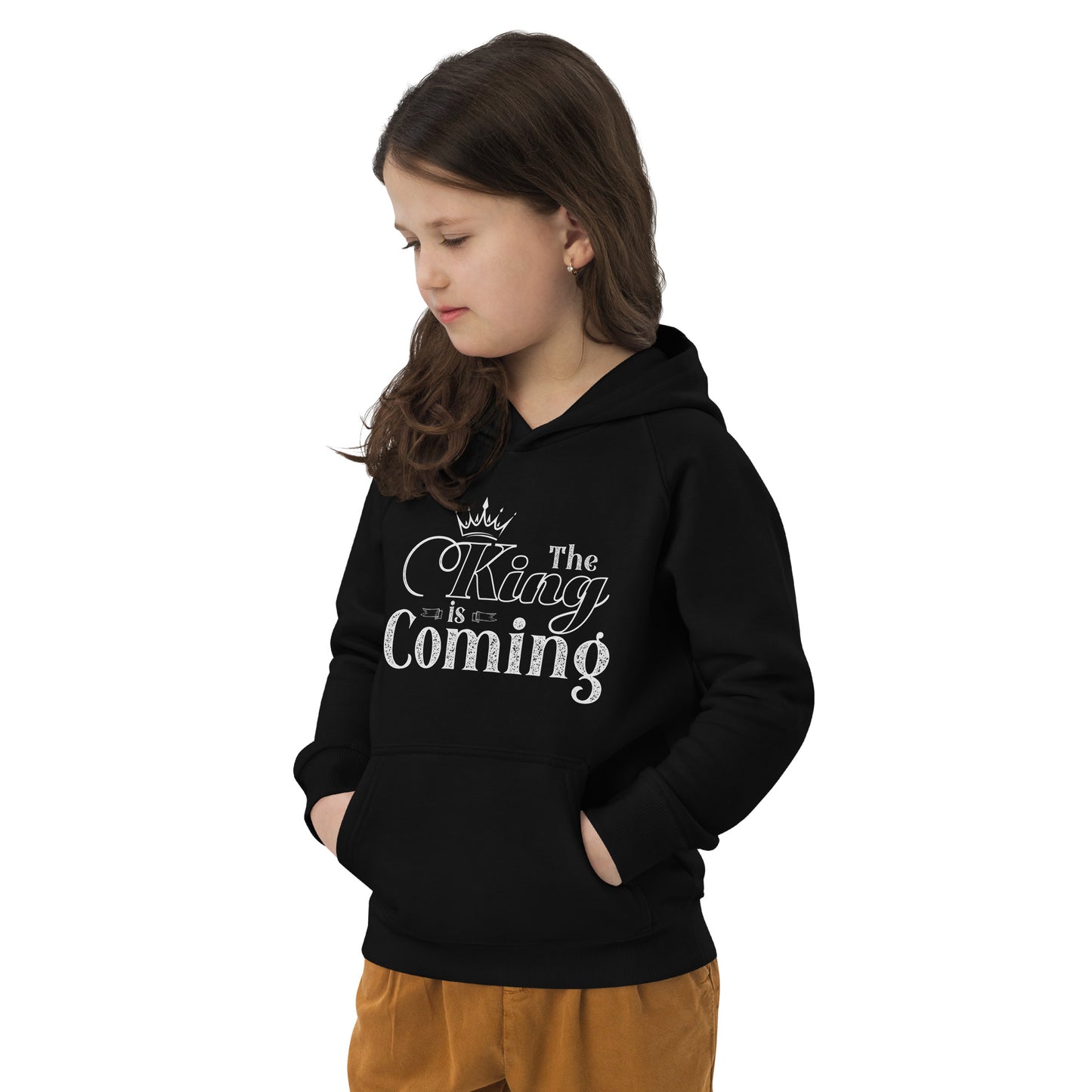 Faith-based sustainable kids hoodie with ribbed cuffs and lined hood