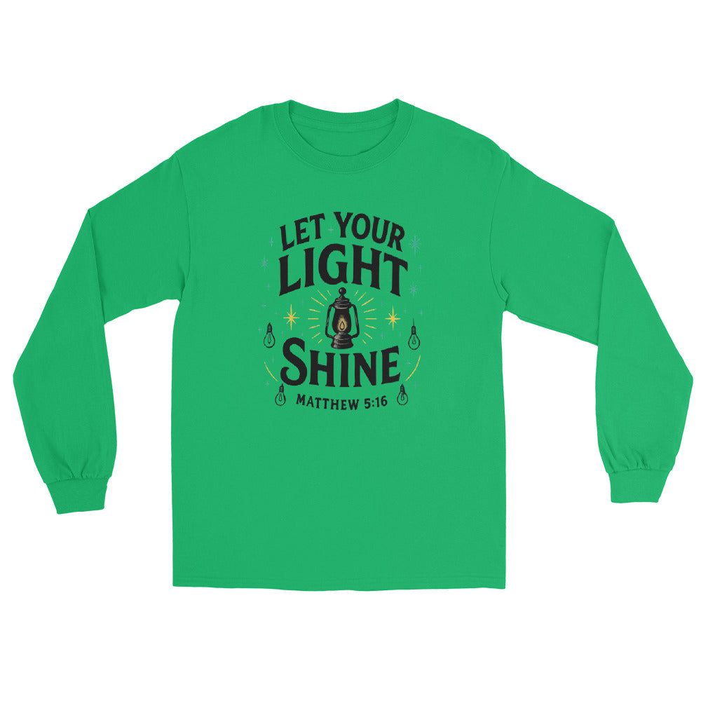 Men’s Christian long sleeve shirt Let Your Light Shine design