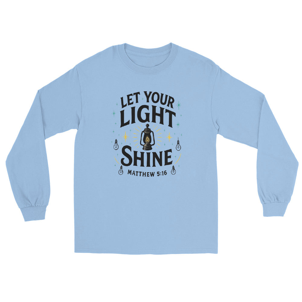 Men’s Christian long sleeve shirt Let Your Light Shine design