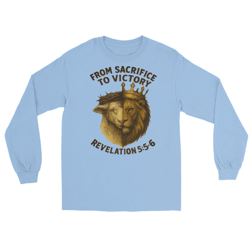 Men’s Christian long sleeve shirt From Sacrifice to Victory design