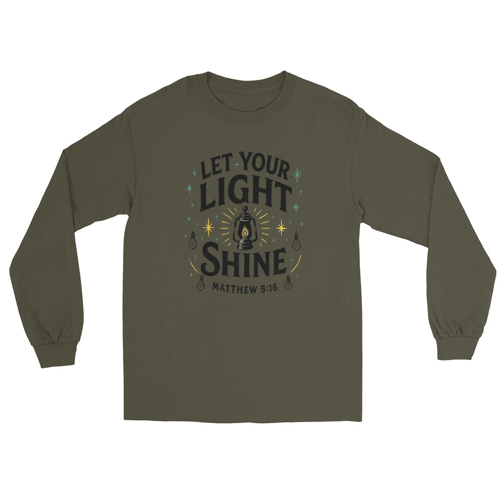 Men’s Christian long sleeve shirt Let Your Light Shine design
