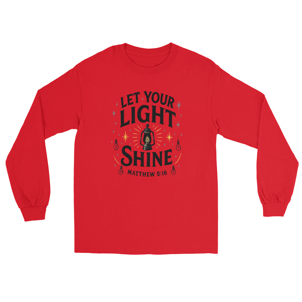 Men’s Christian long sleeve shirt Let Your Light Shine design
