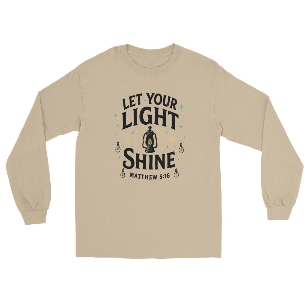 Men’s Christian long sleeve shirt Let Your Light Shine design