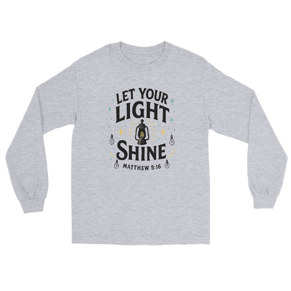 Men’s Christian long sleeve shirt Let Your Light Shine design