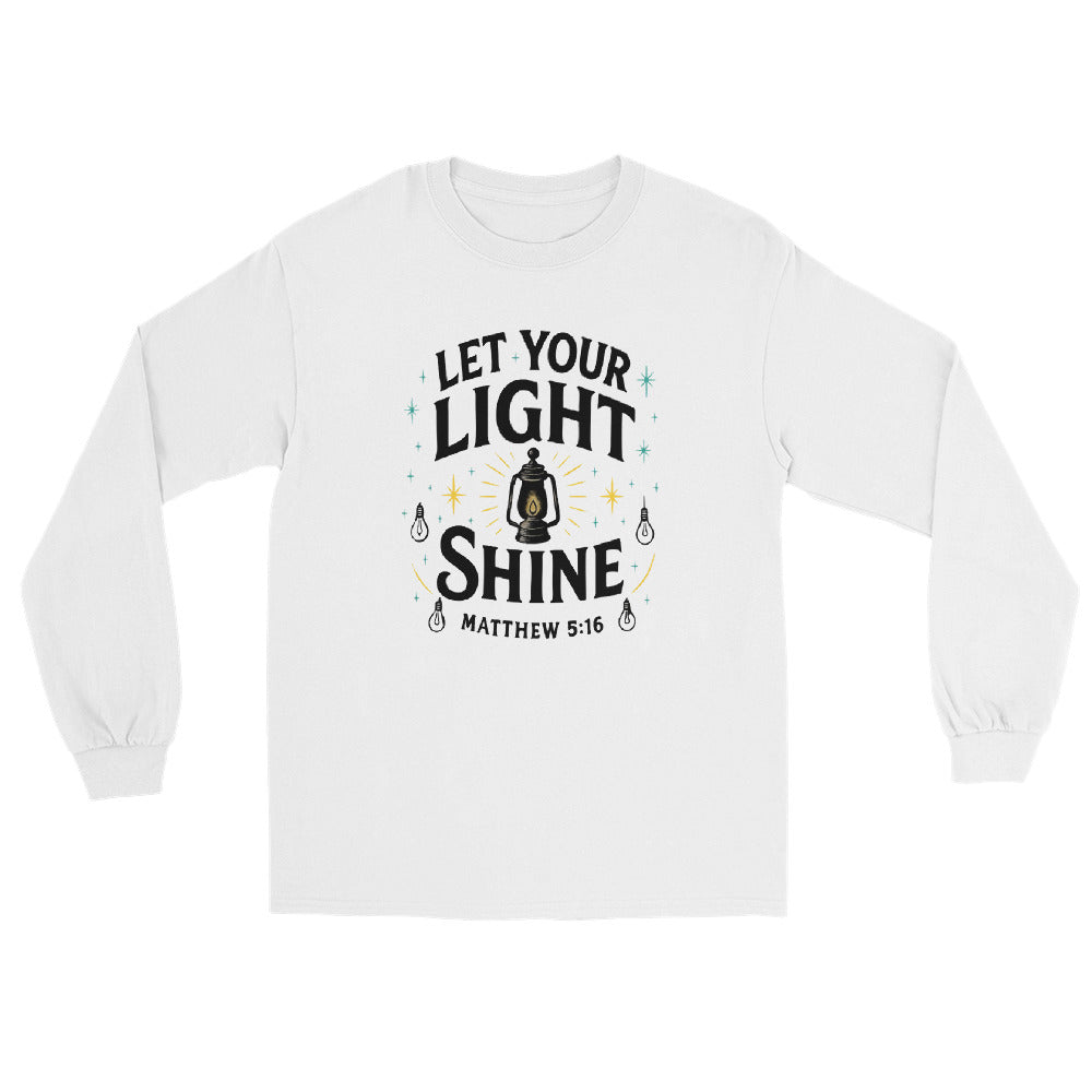 Men’s Christian long sleeve shirt Let Your Light Shine design