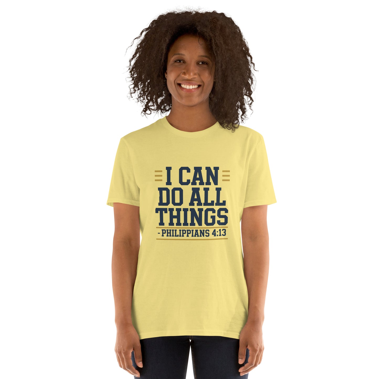 Faith-based women’s short-sleeve shirt scripture design