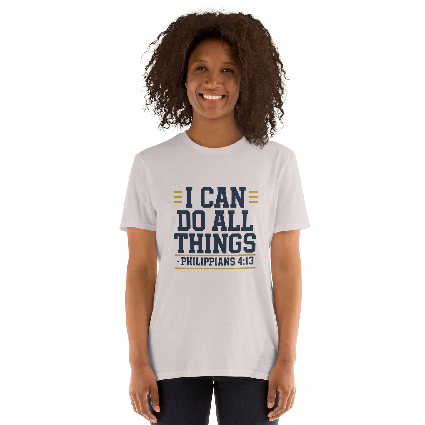 Faith-based women’s short-sleeve shirt scripture design