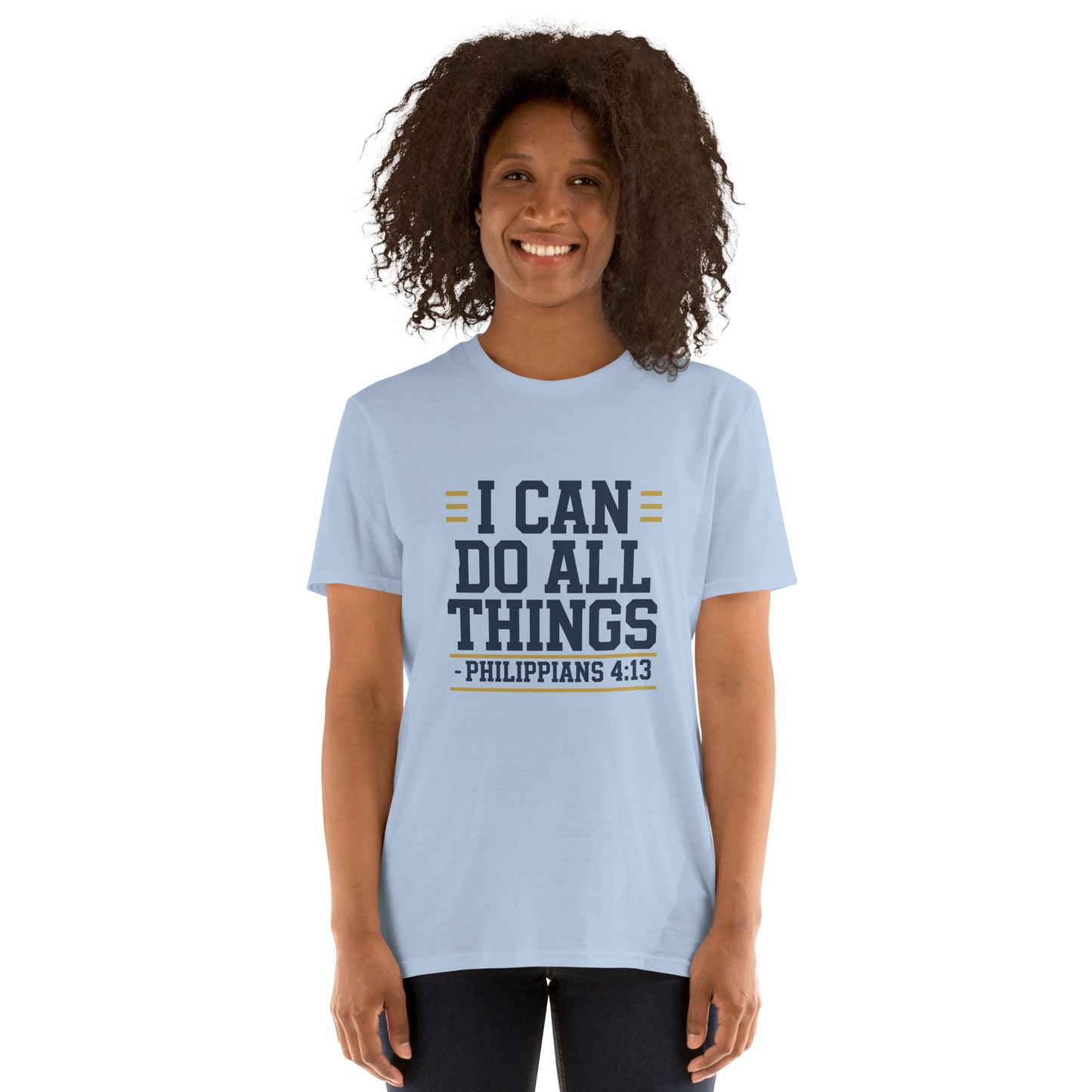 Faith-based women’s short-sleeve shirt scripture design