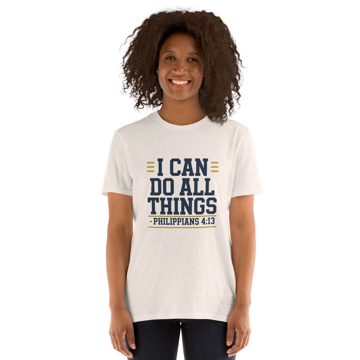 Faith-based women’s short-sleeve shirt scripture design