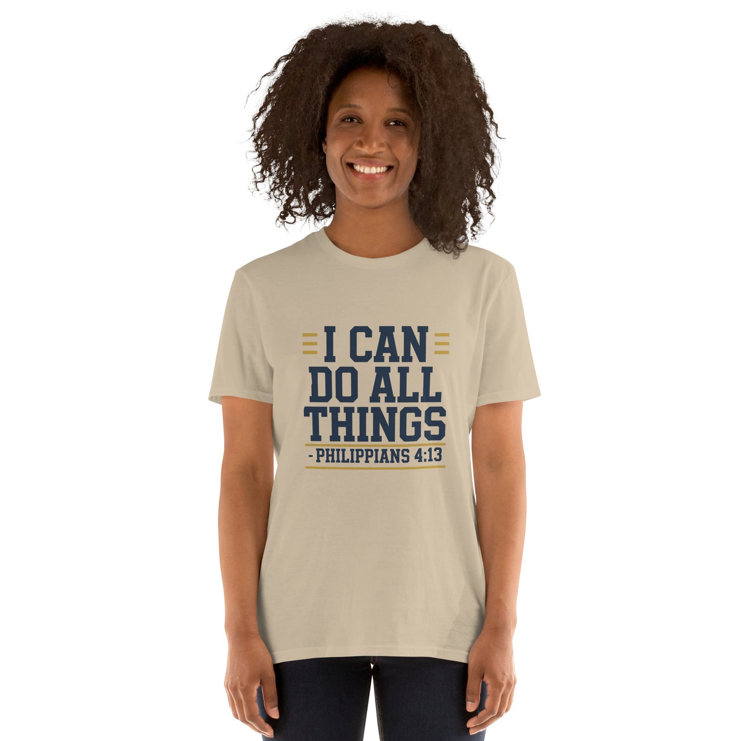 Faith-based women’s short-sleeve shirt scripture design