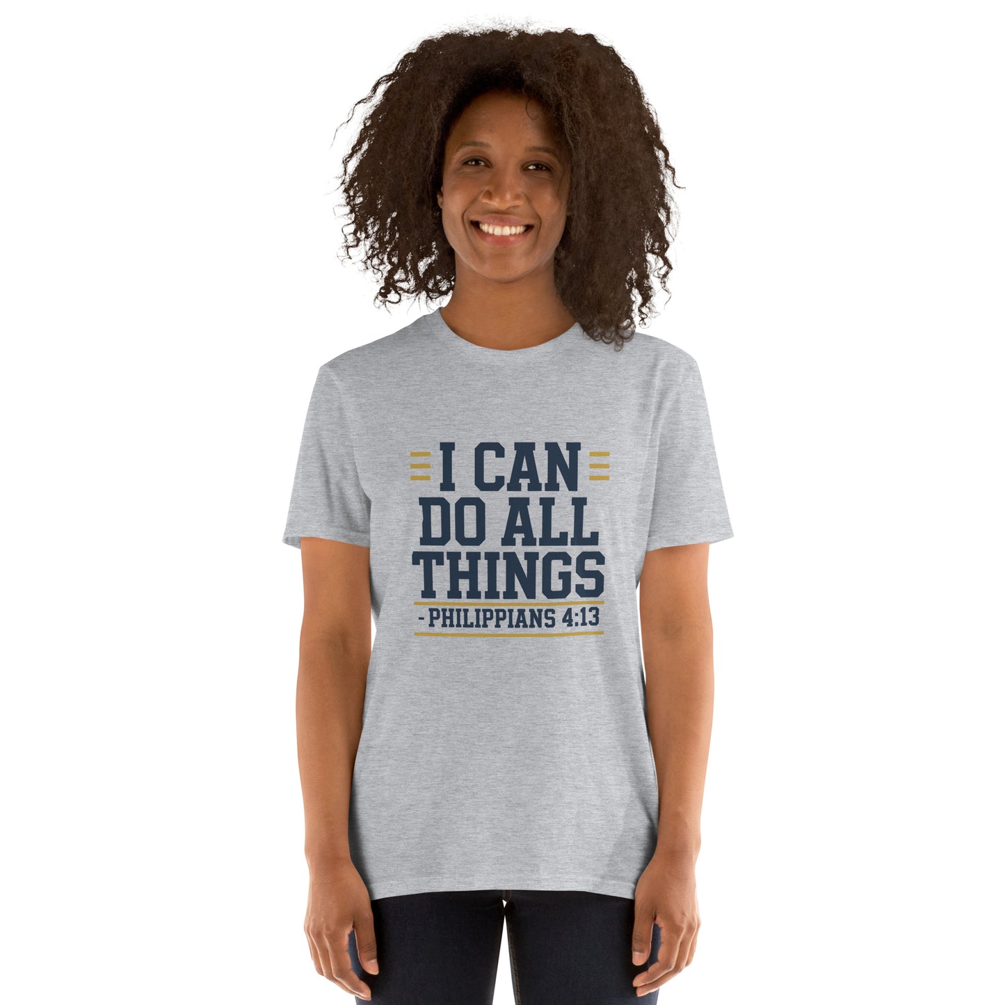 Faith-based women’s short-sleeve shirt scripture design