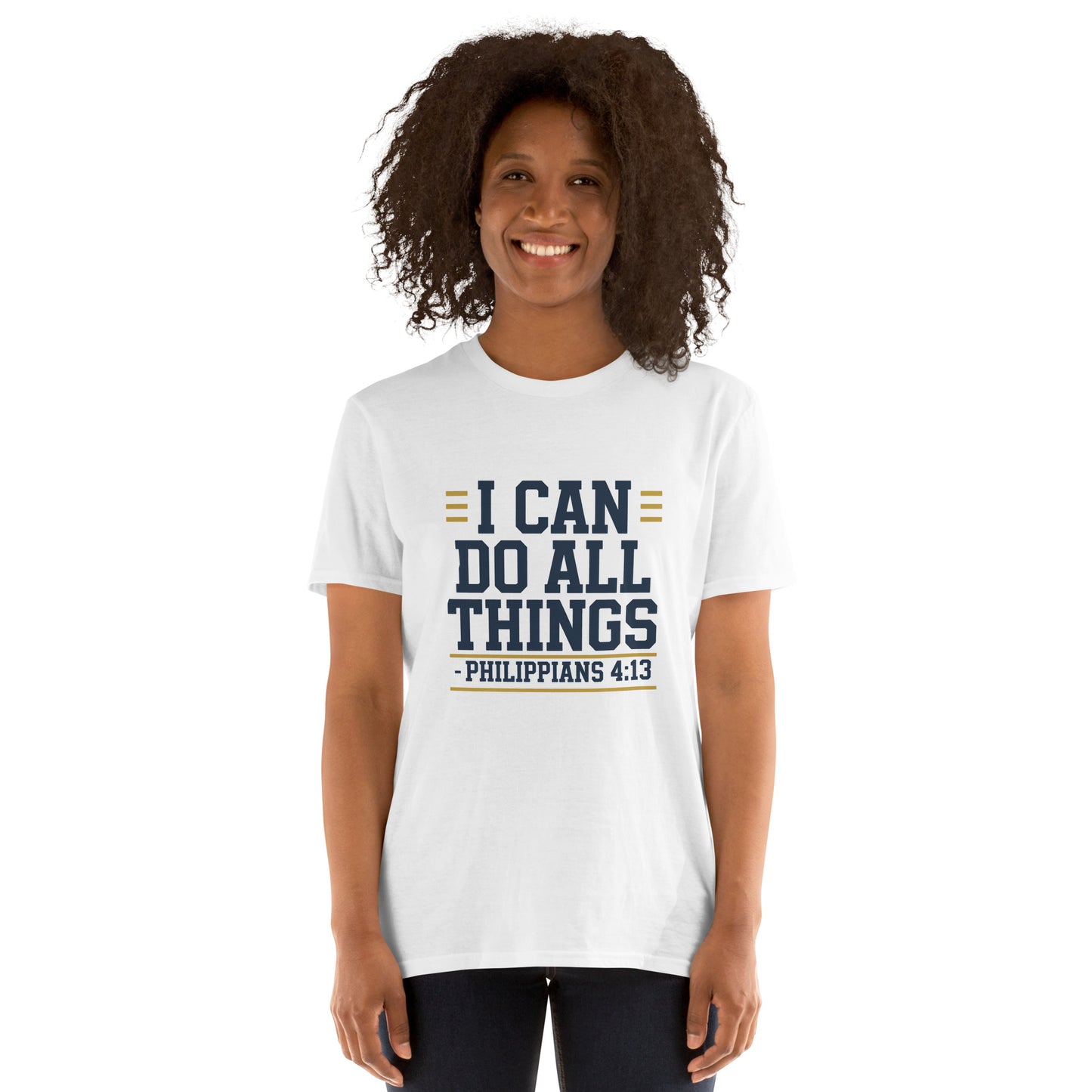 Faith-based women’s short-sleeve shirt scripture design