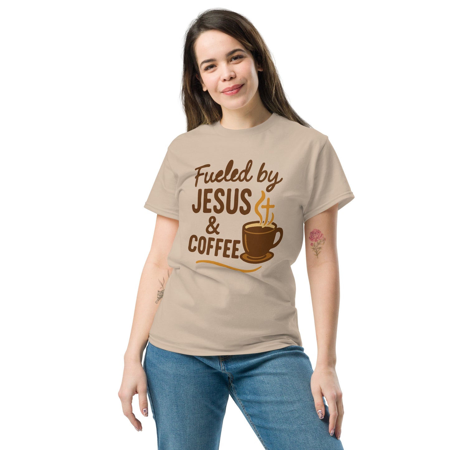 Fueled by Jesus and Coffee women’s Christian t-shirt