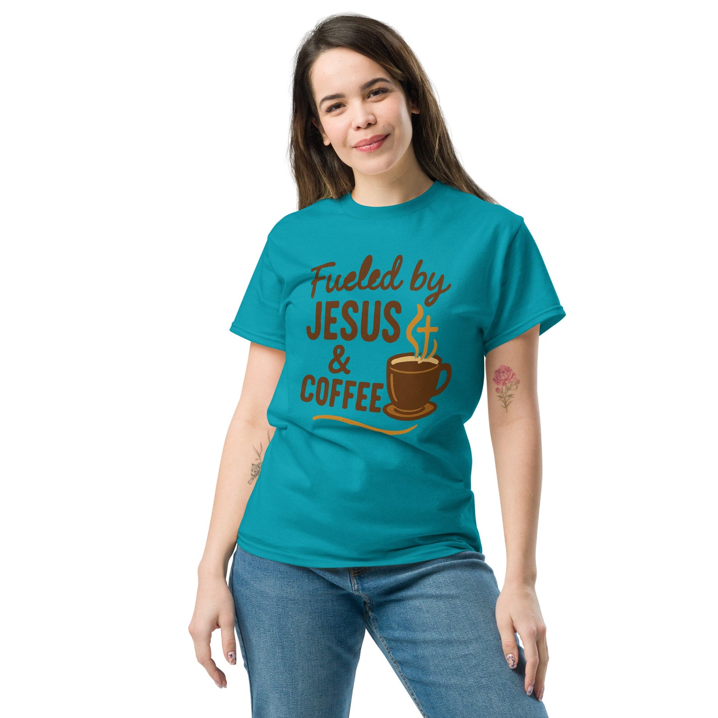 Fueled by Jesus and Coffee women’s Christian t-shirt