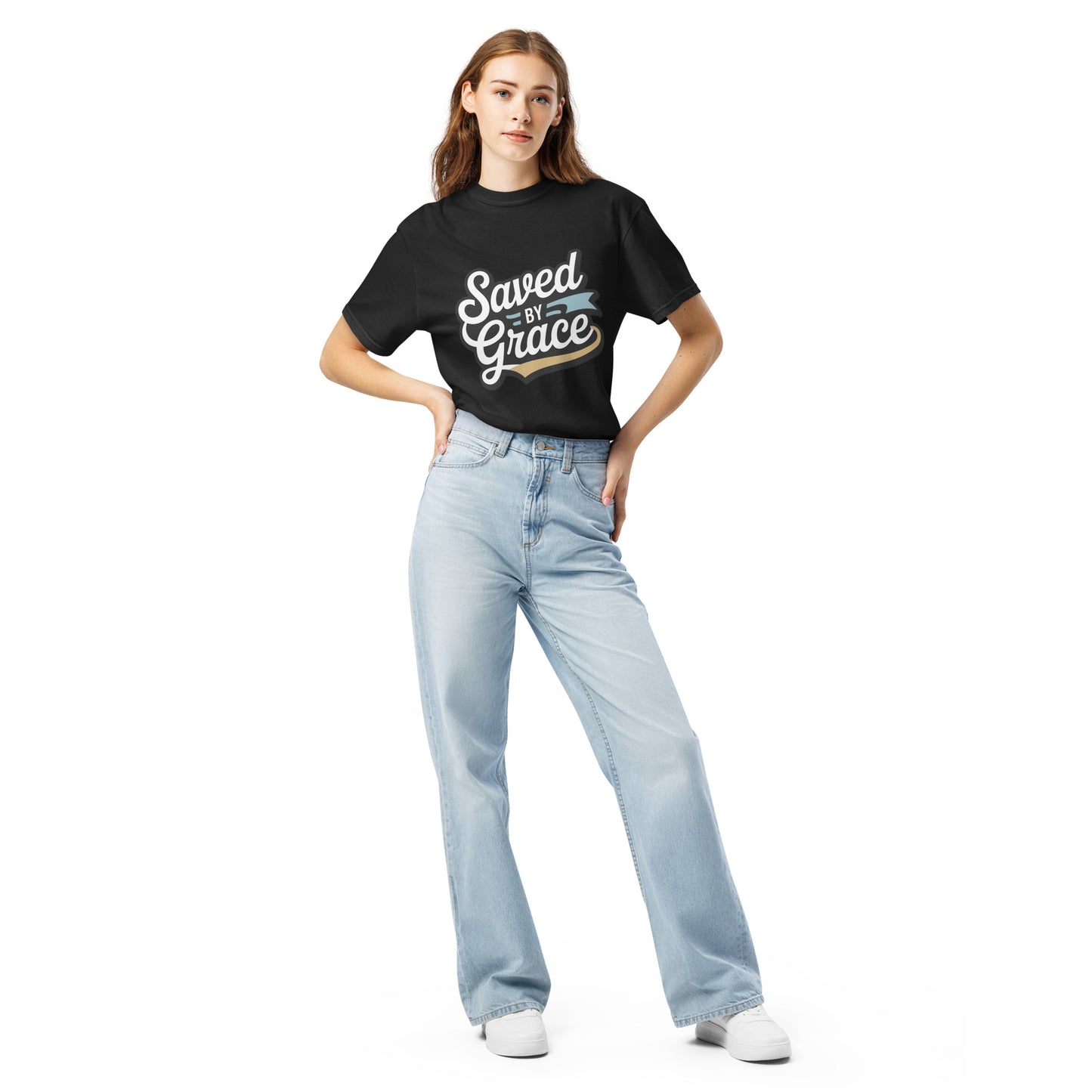 Women’s Christian heavyweight t-shirt Saved by Grace Ephesians 2:8