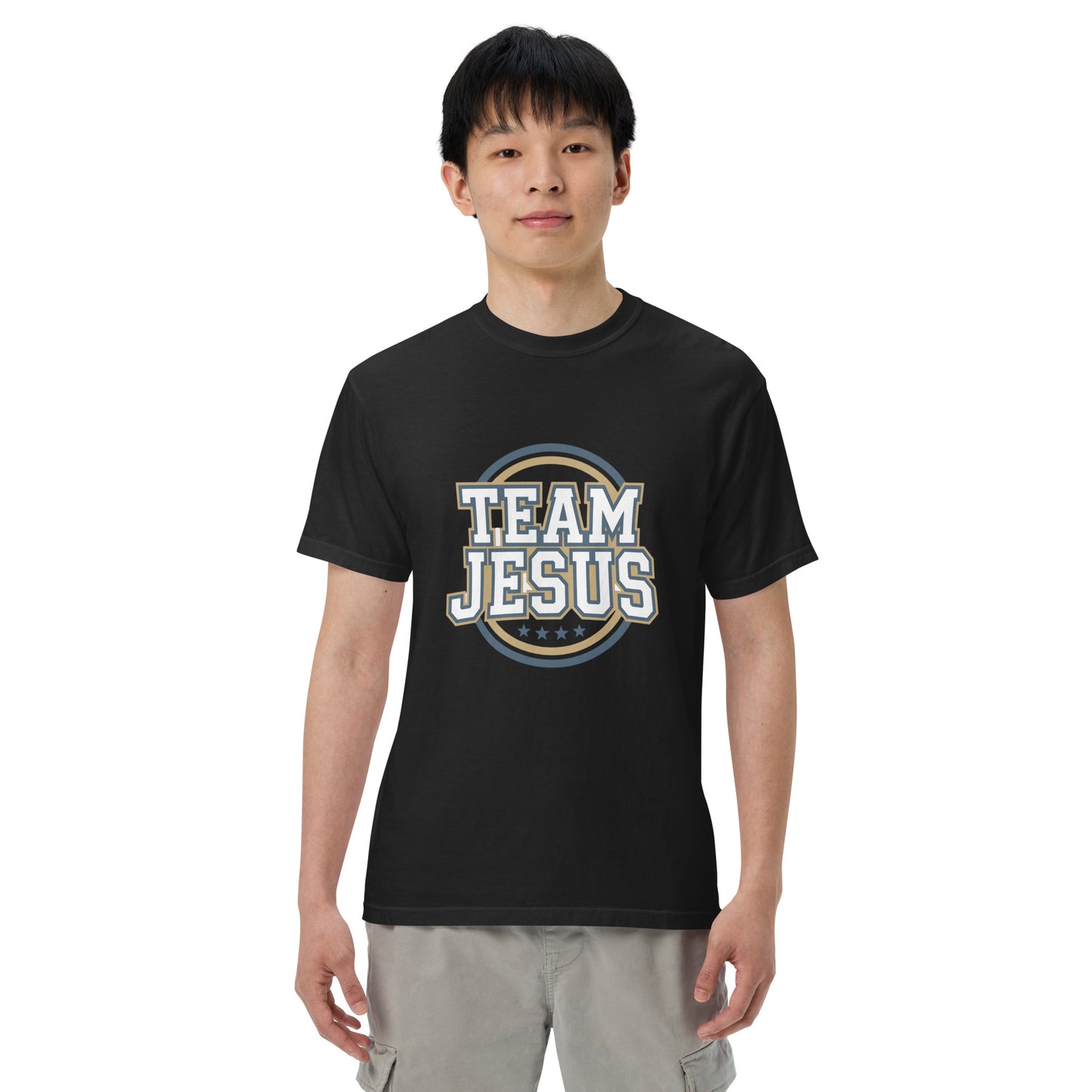 Men’s Christian heavyweight t-shirt Team Jesus Romans 8:31