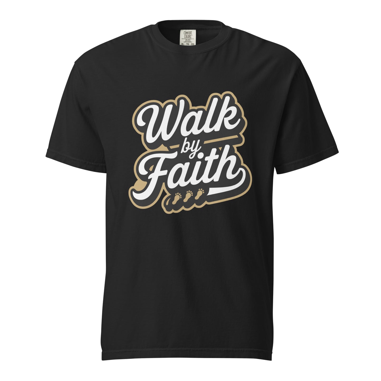 Men’s Christian heavyweight t-shirt Walk by Faith 2 Corinthians 5:7