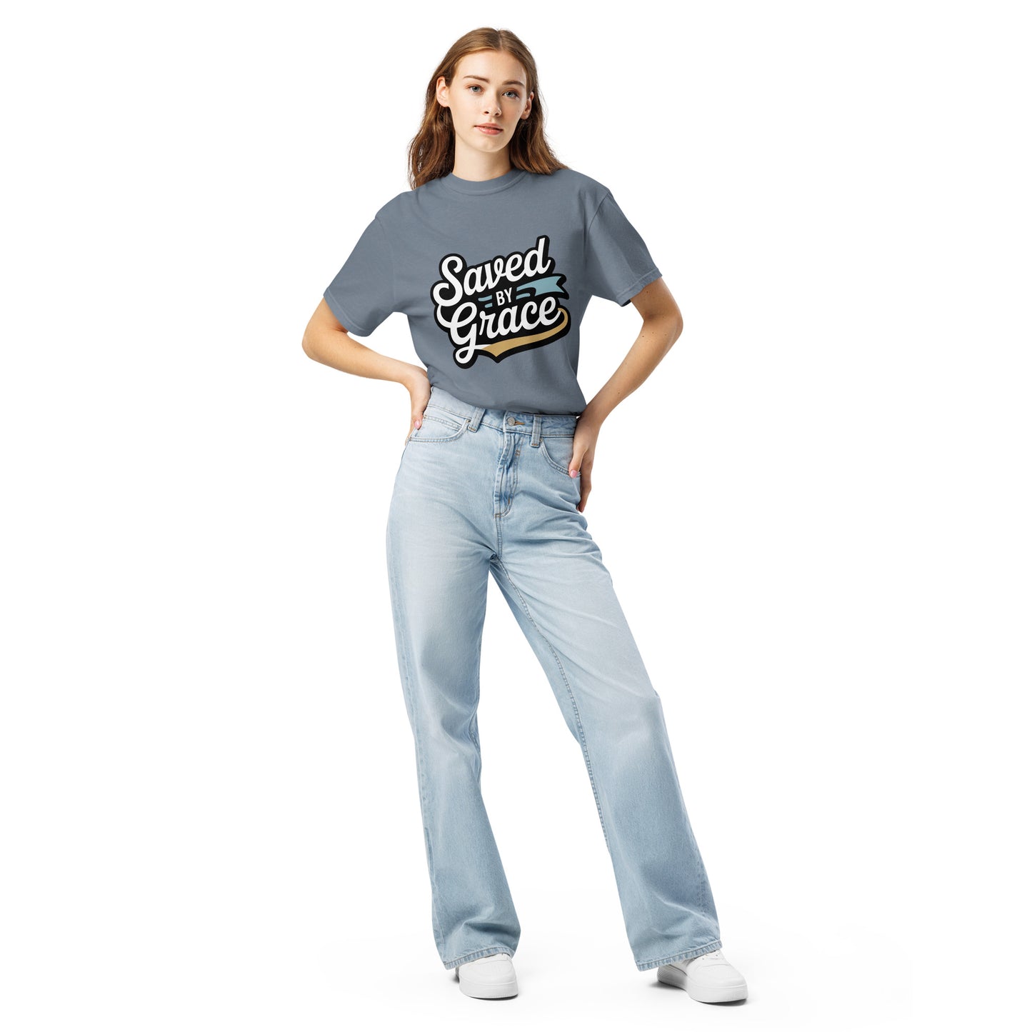 Women’s Christian heavyweight t-shirt Saved by Grace Ephesians 2:8