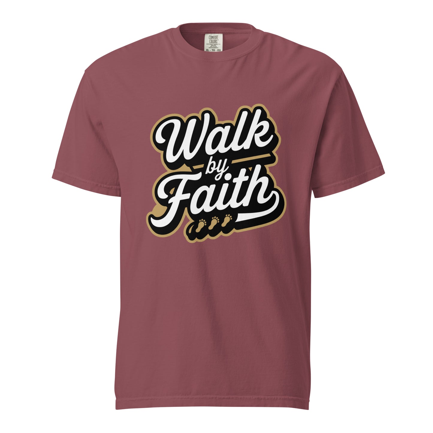Men’s Christian heavyweight t-shirt Walk by Faith 2 Corinthians 5:7