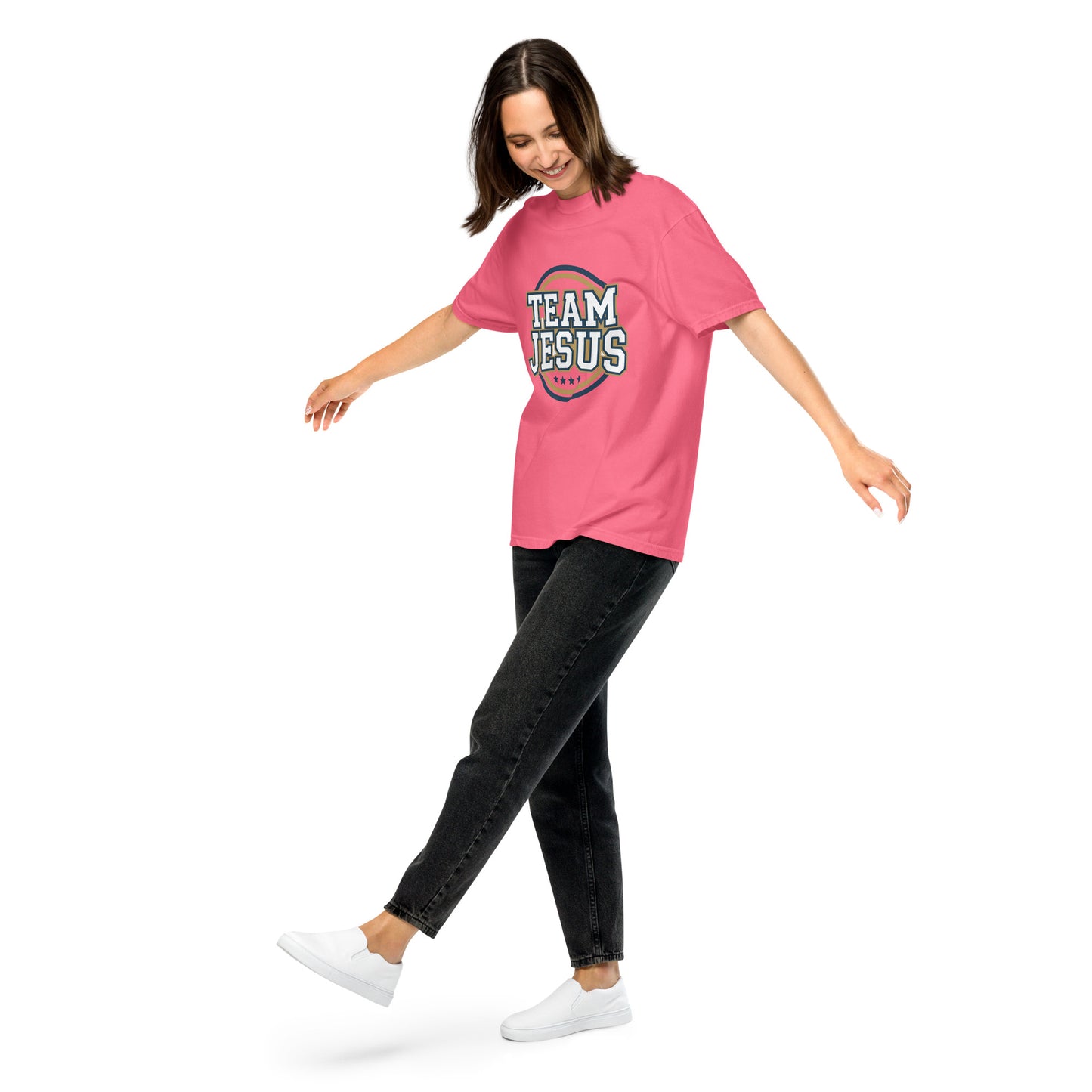Faith-based garment-dyed women’s tee Team Jesus