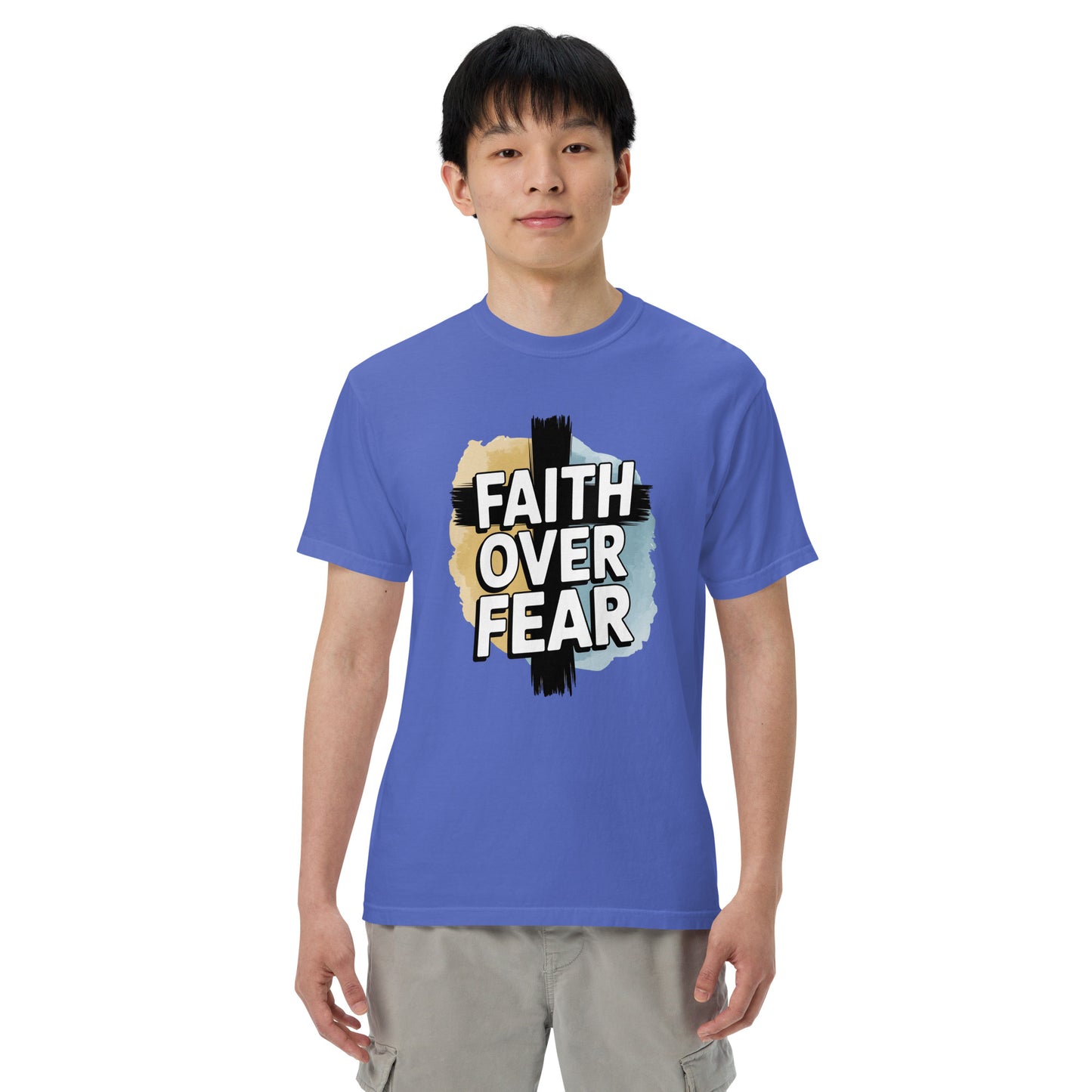 Garment-dyed men’s Christian shirt bold Scripture design