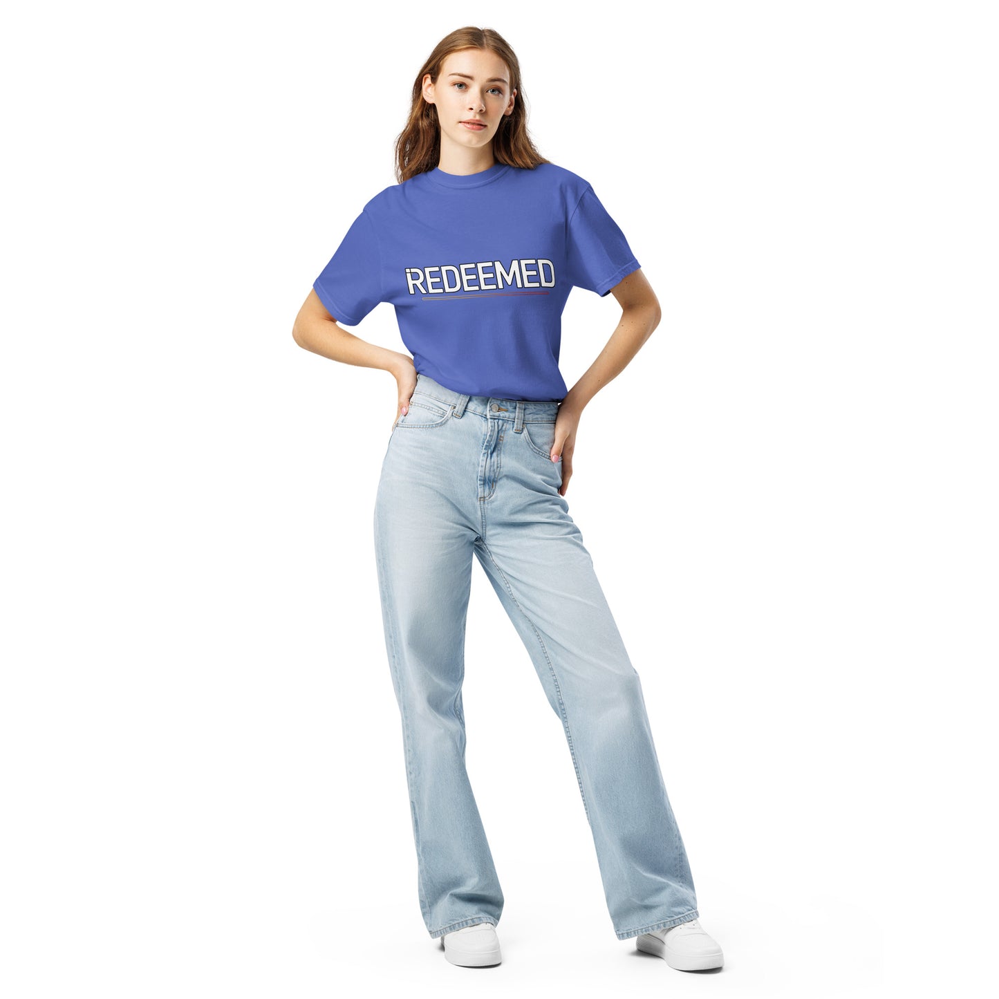 Women’s Christian heavyweight t-shirt Redeemed design
