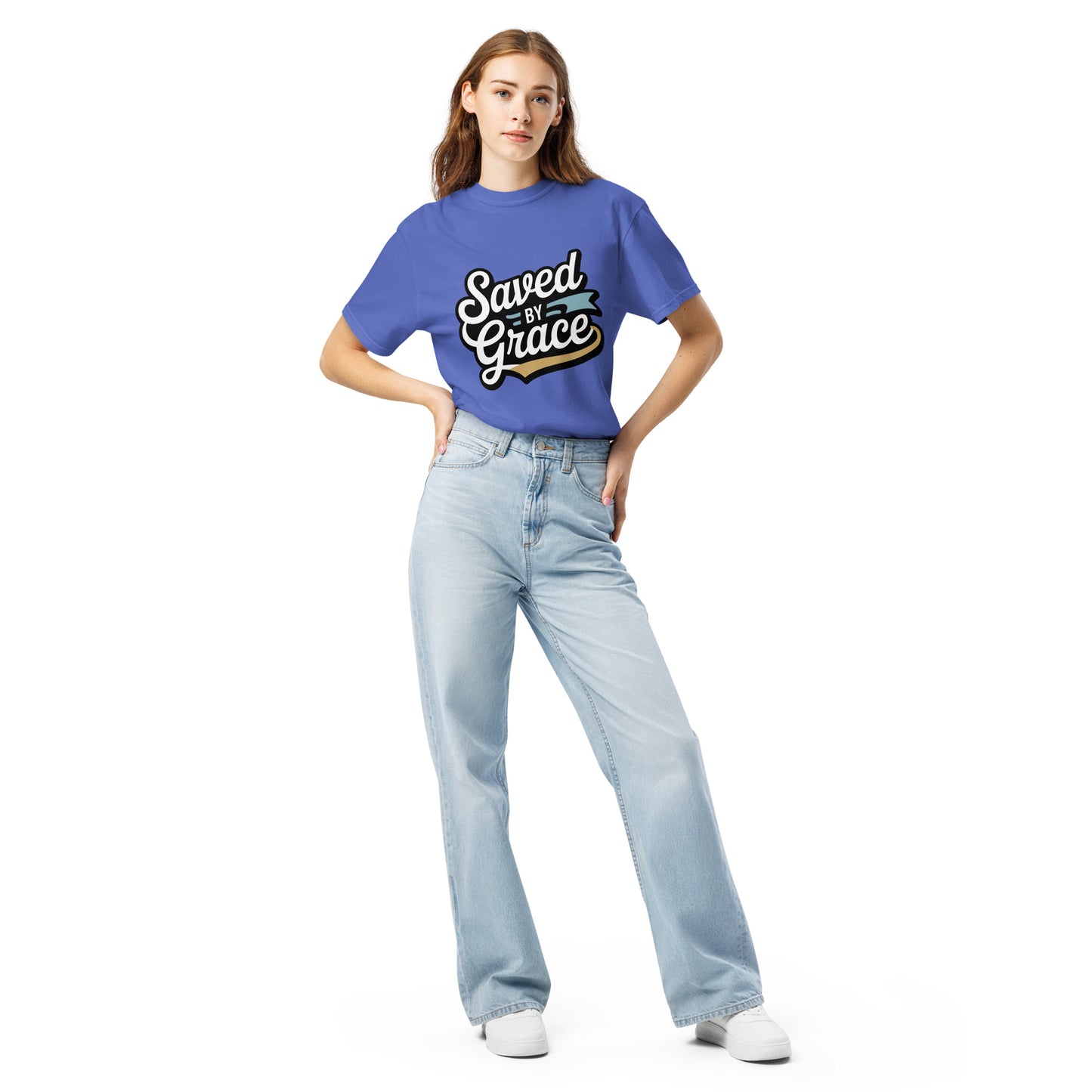 Women’s Christian heavyweight t-shirt Saved by Grace Ephesians 2:8