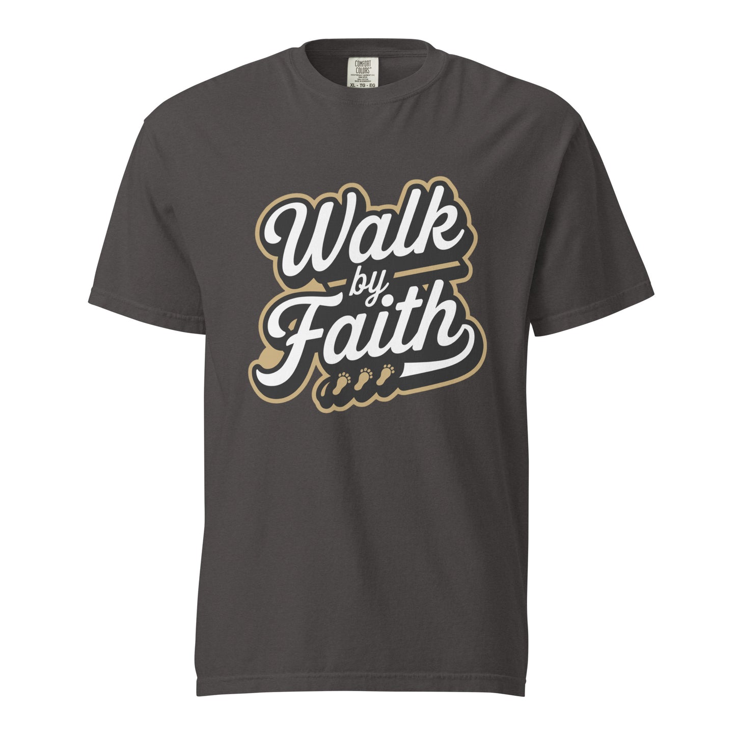 Men’s Christian heavyweight t-shirt Walk by Faith 2 Corinthians 5:7