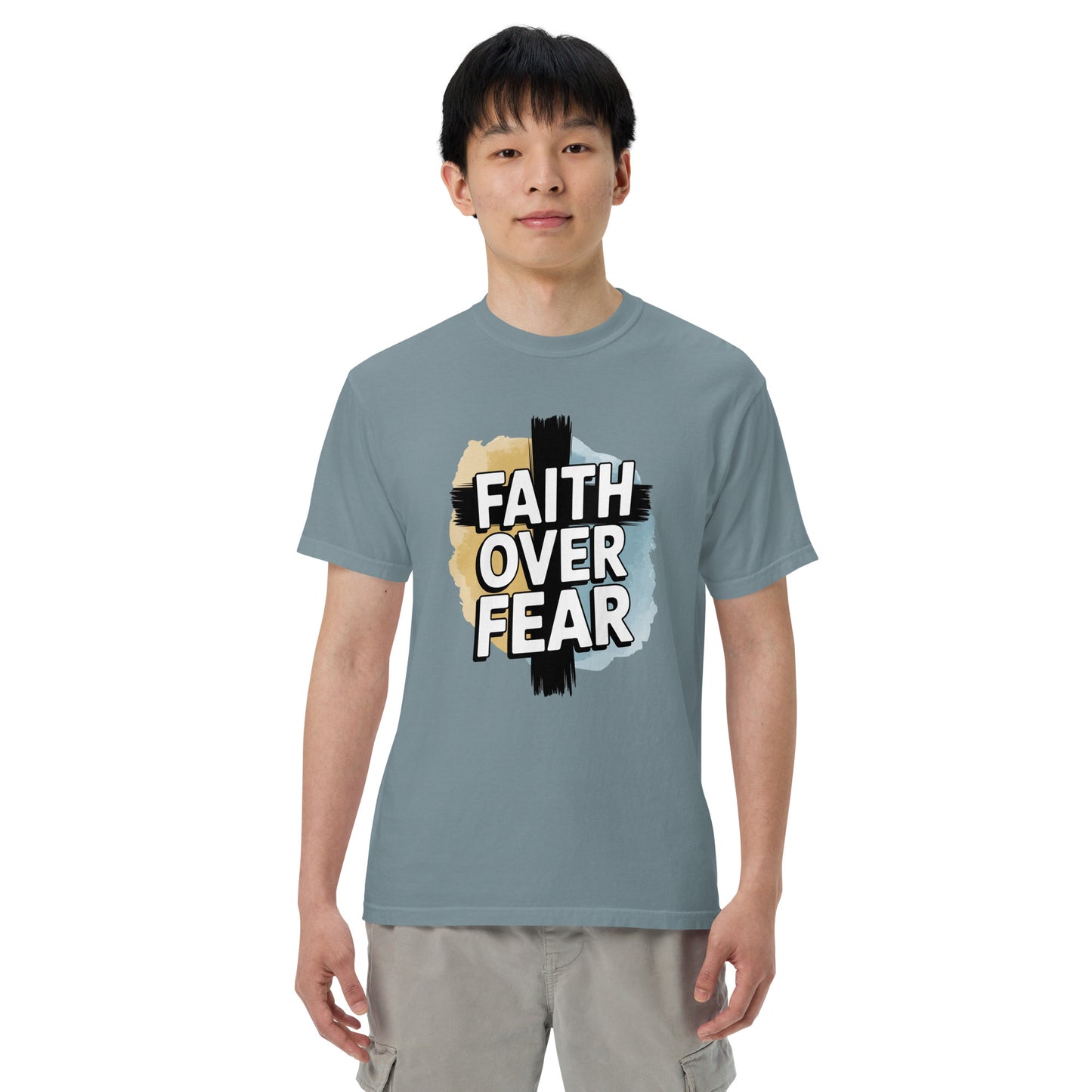 Garment-dyed men’s Christian shirt bold Scripture design