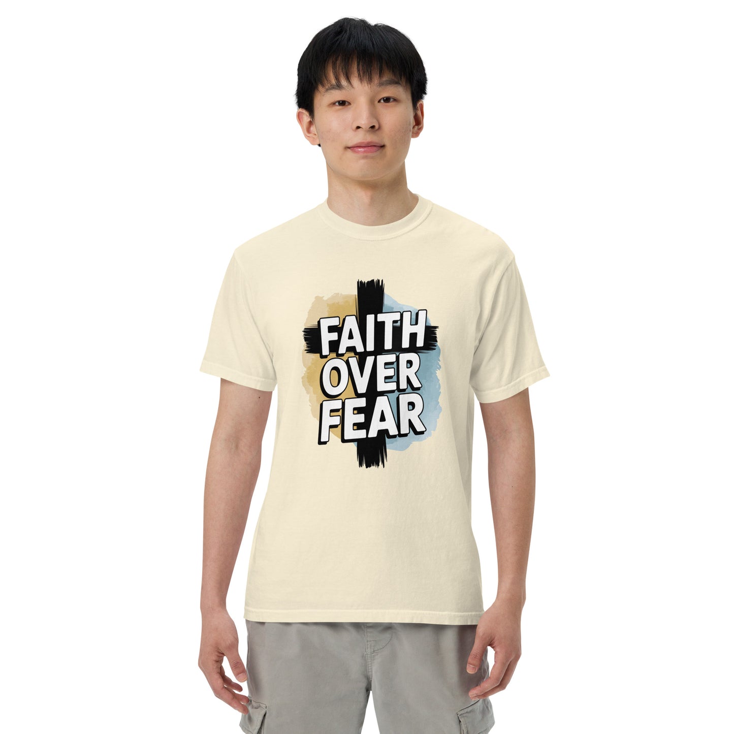 Garment-dyed men’s Christian shirt bold Scripture design