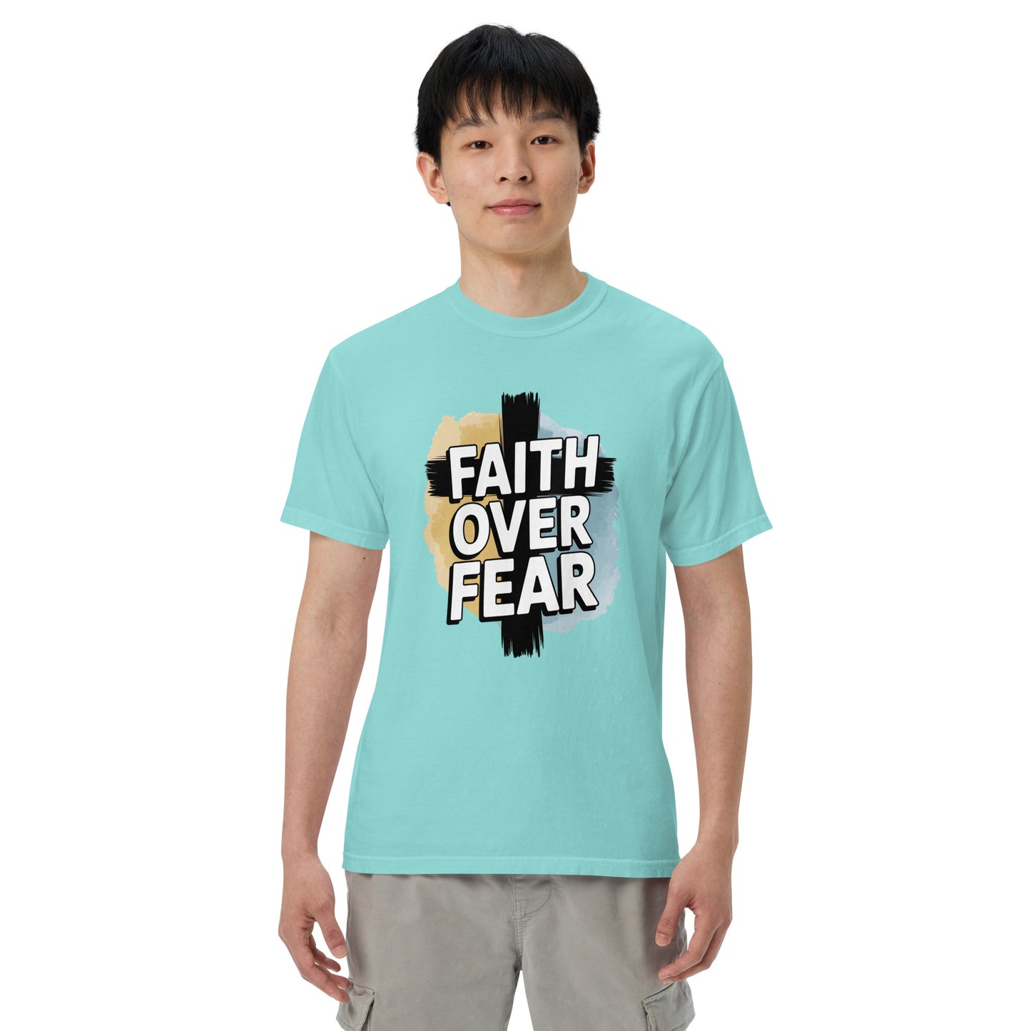 Garment-dyed men’s Christian shirt bold Scripture design