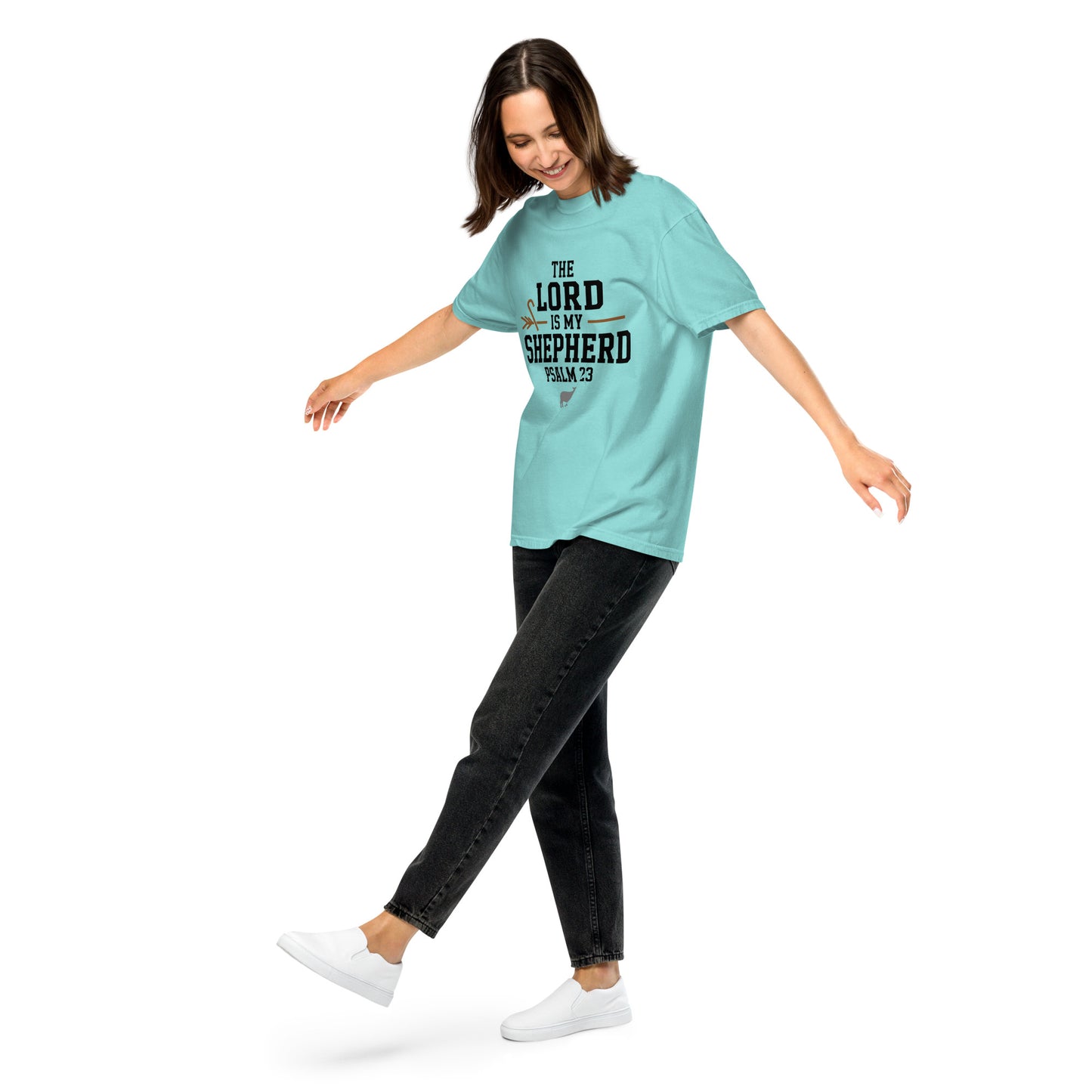Faith-based women’s garment-dyed tee Psalm 23 verse