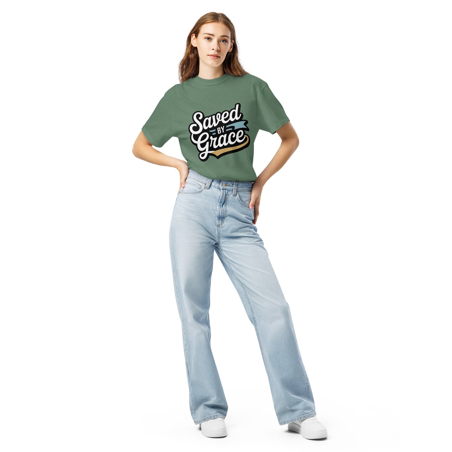 Women’s Christian heavyweight t-shirt Saved by Grace Ephesians 2:8