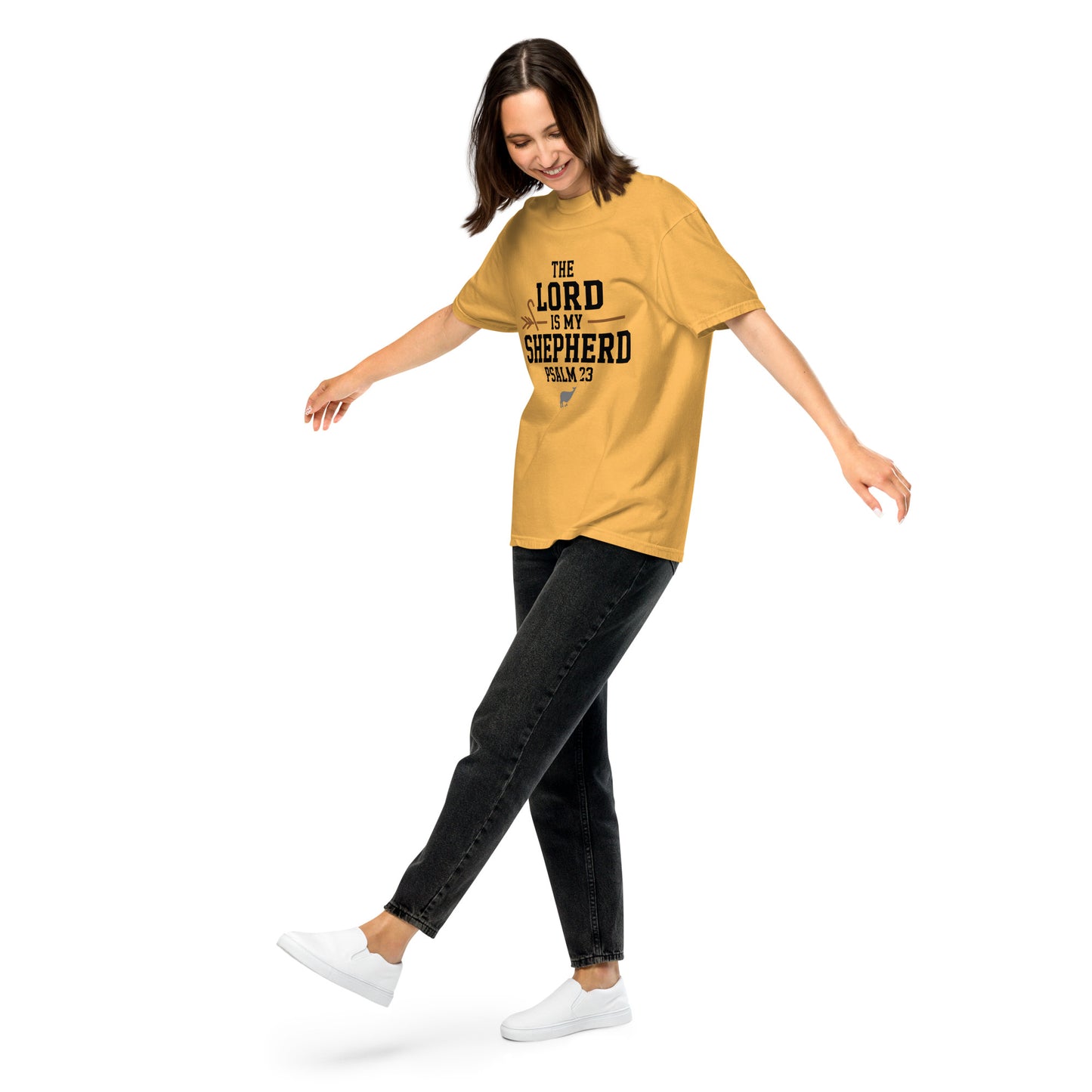 Faith-based women’s garment-dyed tee Psalm 23 verse