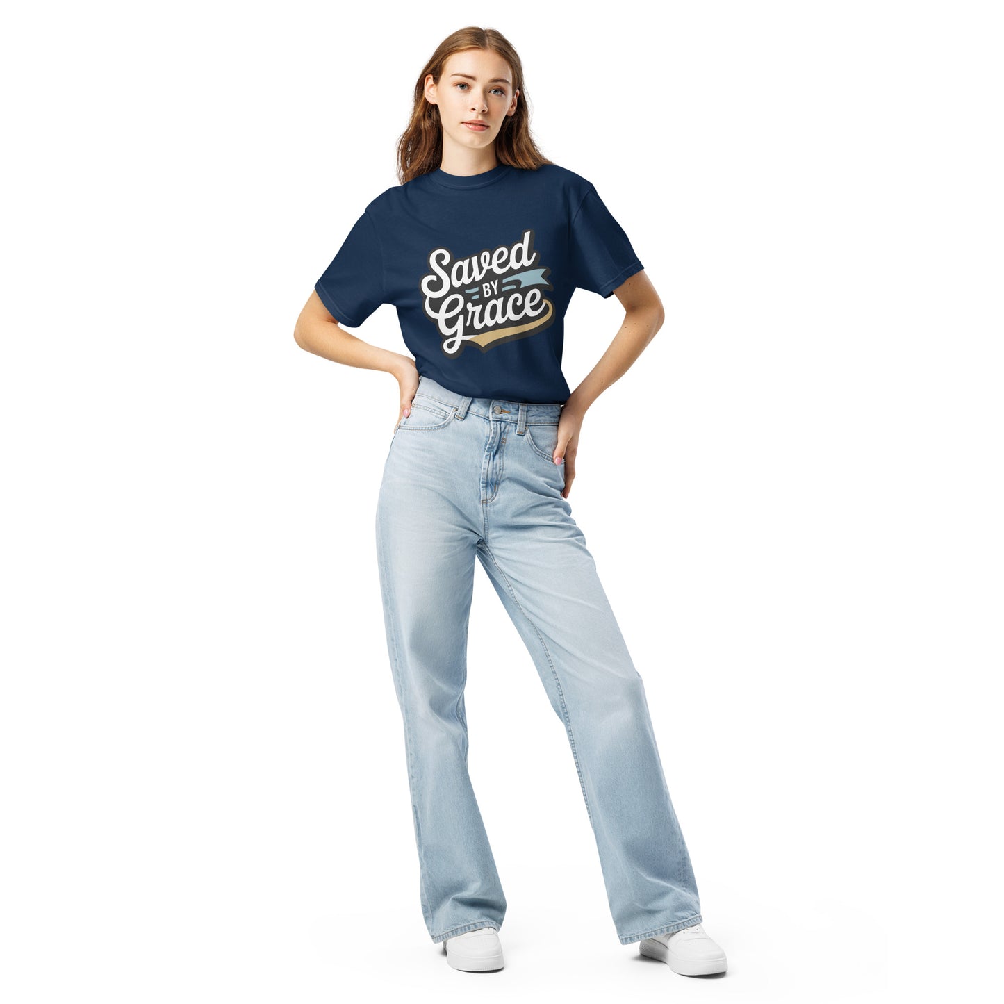 Women’s Christian heavyweight t-shirt Saved by Grace Ephesians 2:8