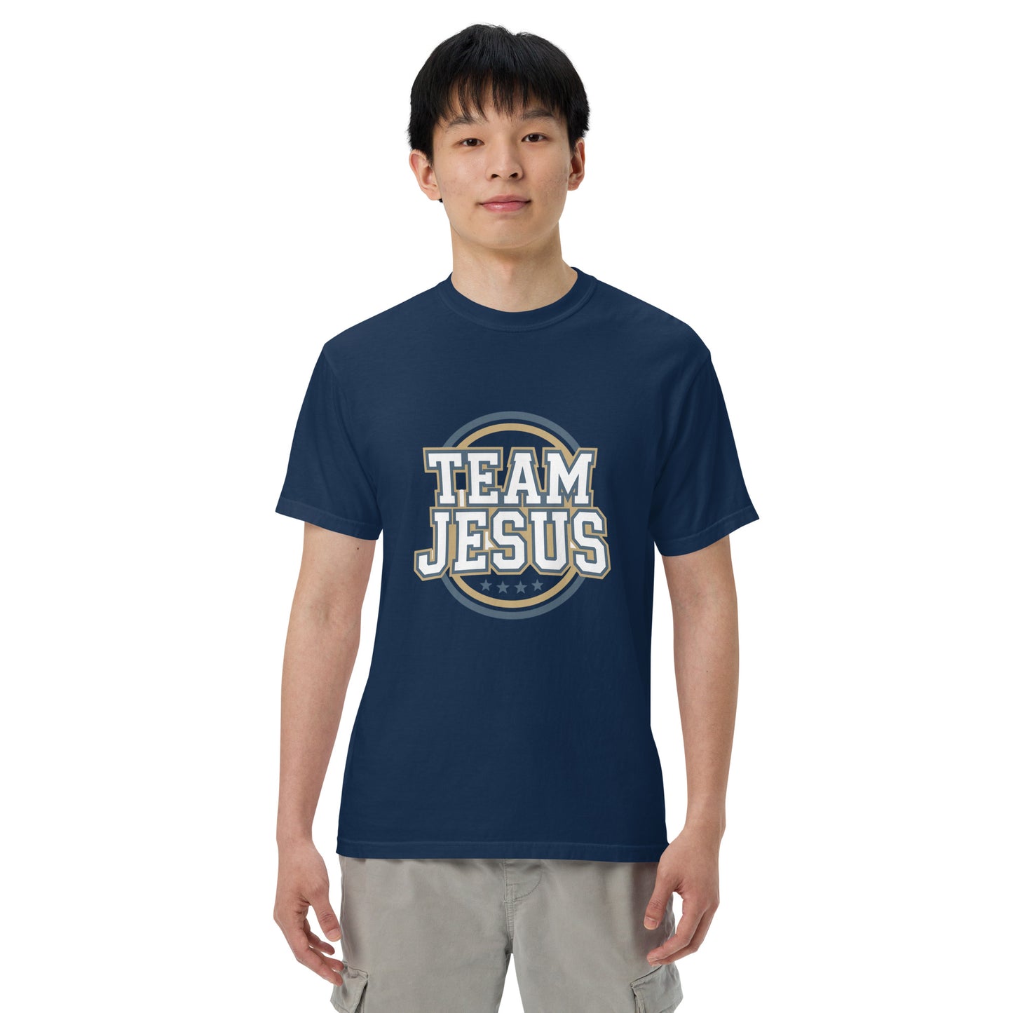 Men’s Christian heavyweight t-shirt Team Jesus Romans 8:31