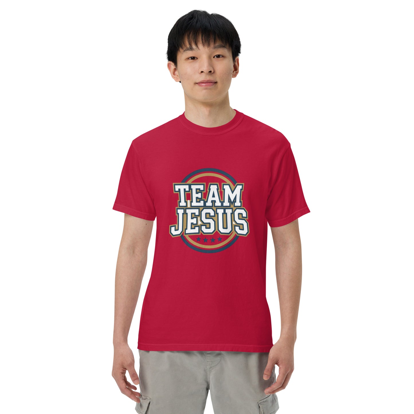 Men’s Christian heavyweight t-shirt Team Jesus Romans 8:31