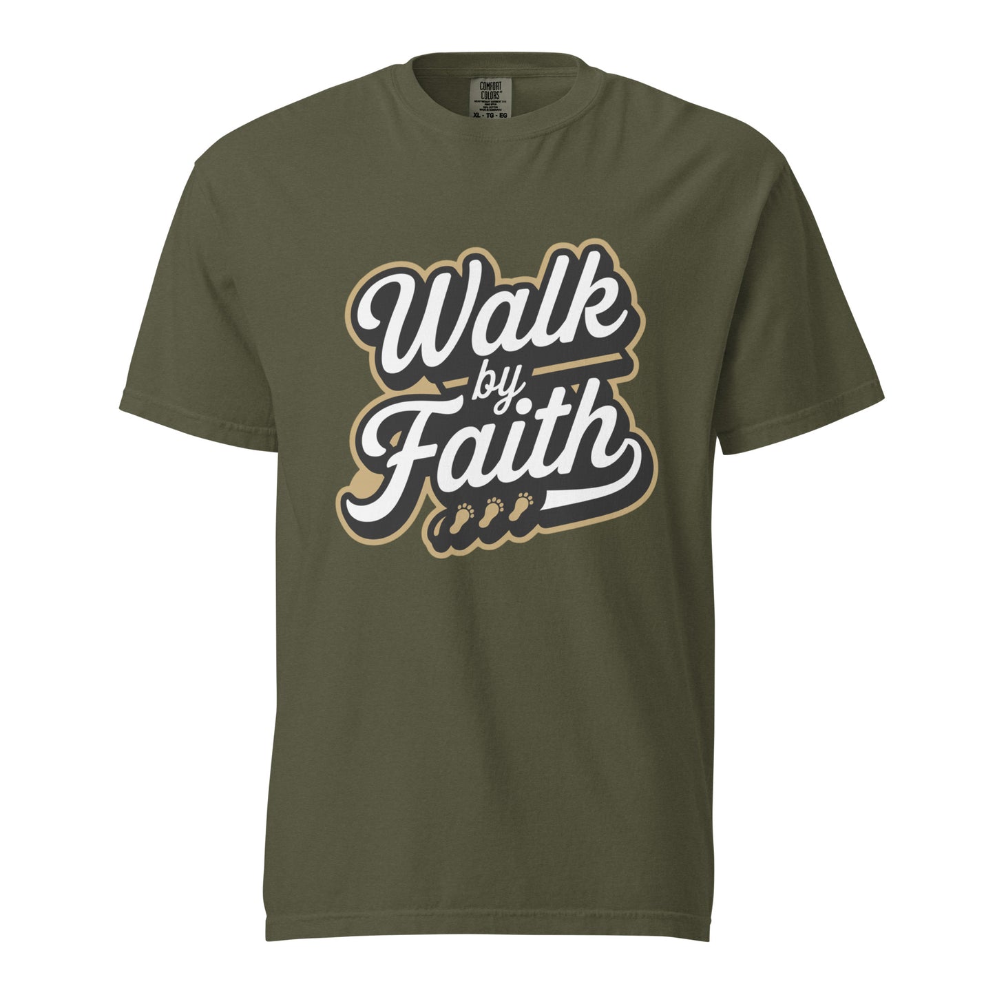 Men’s Christian heavyweight t-shirt Walk by Faith 2 Corinthians 5:7
