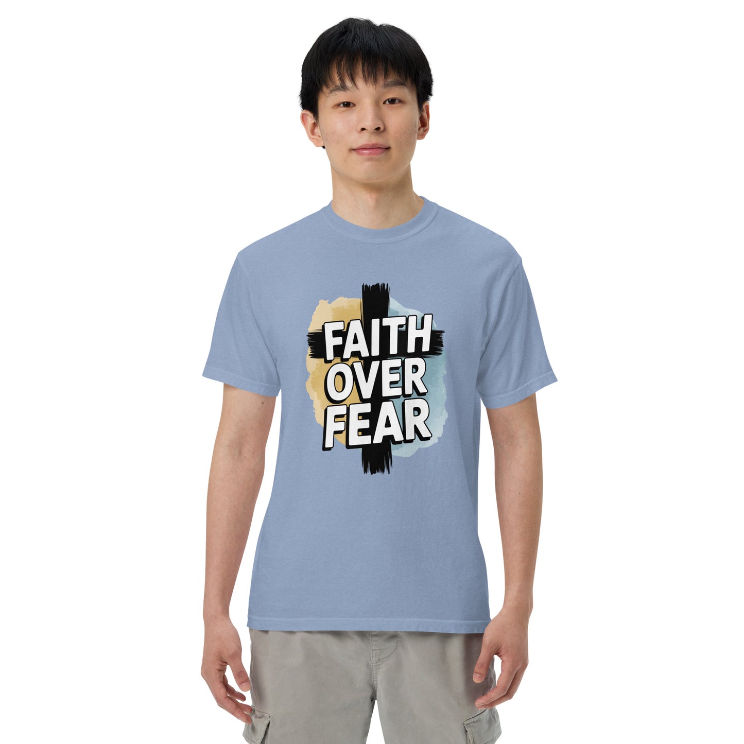 Garment-dyed men’s Christian shirt bold Scripture design