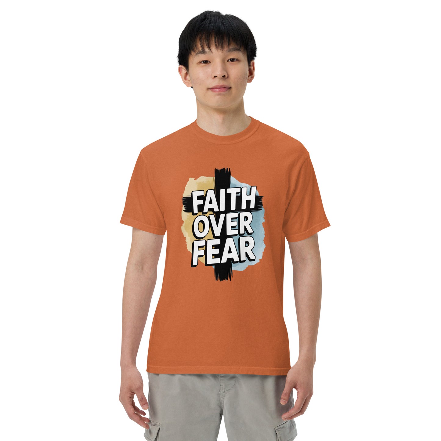 Garment-dyed men’s Christian shirt bold Scripture design