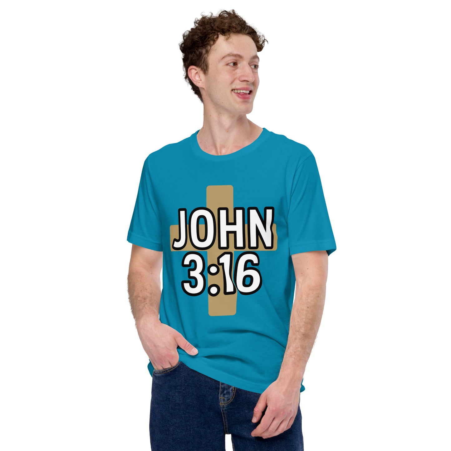 Men’s Christian t-shirt John 3:16 Bible verse design
