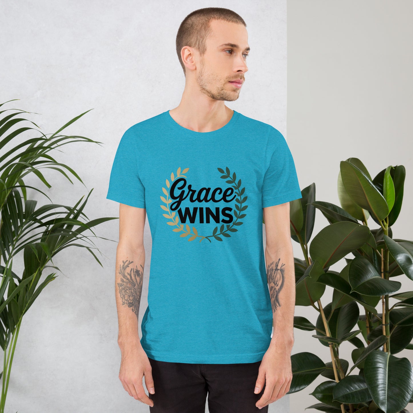 Men’s Christian t-shirt Grace Wins design