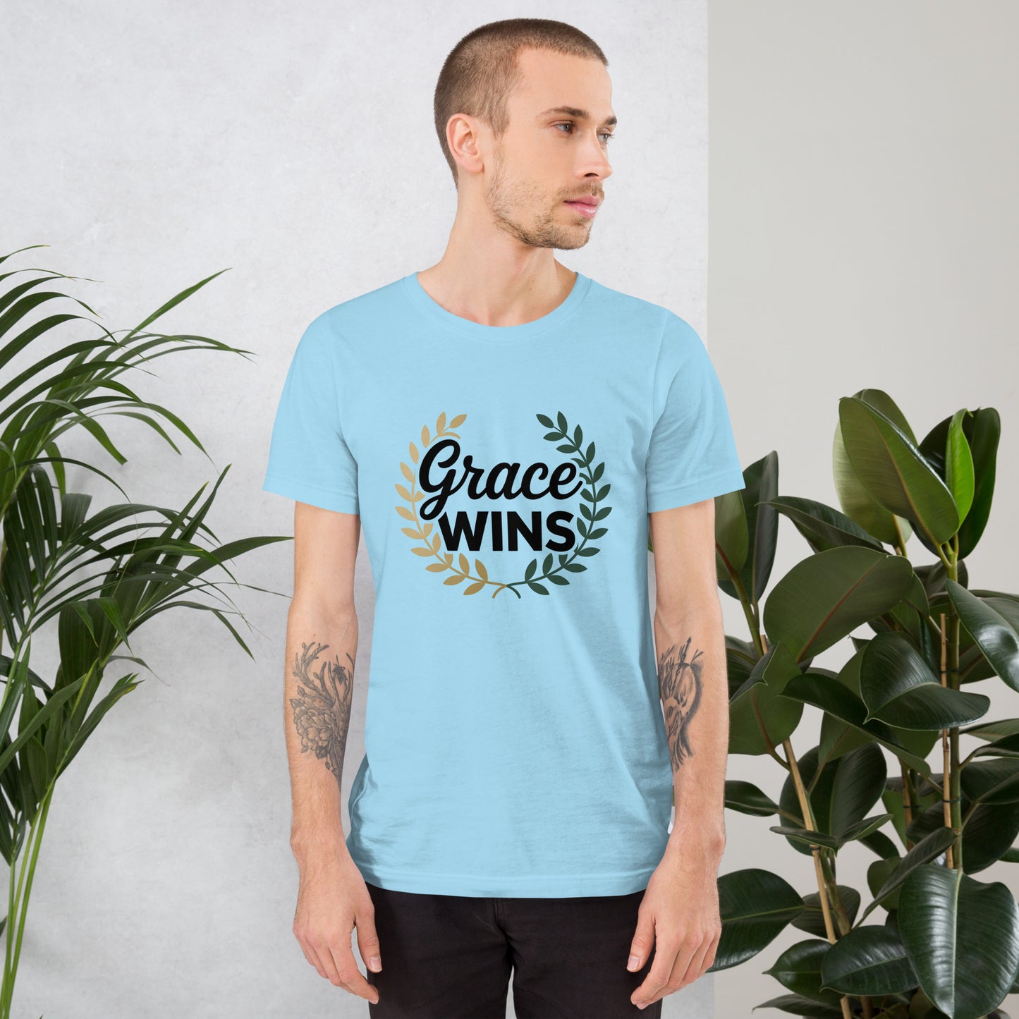 Men’s Christian t-shirt Grace Wins design