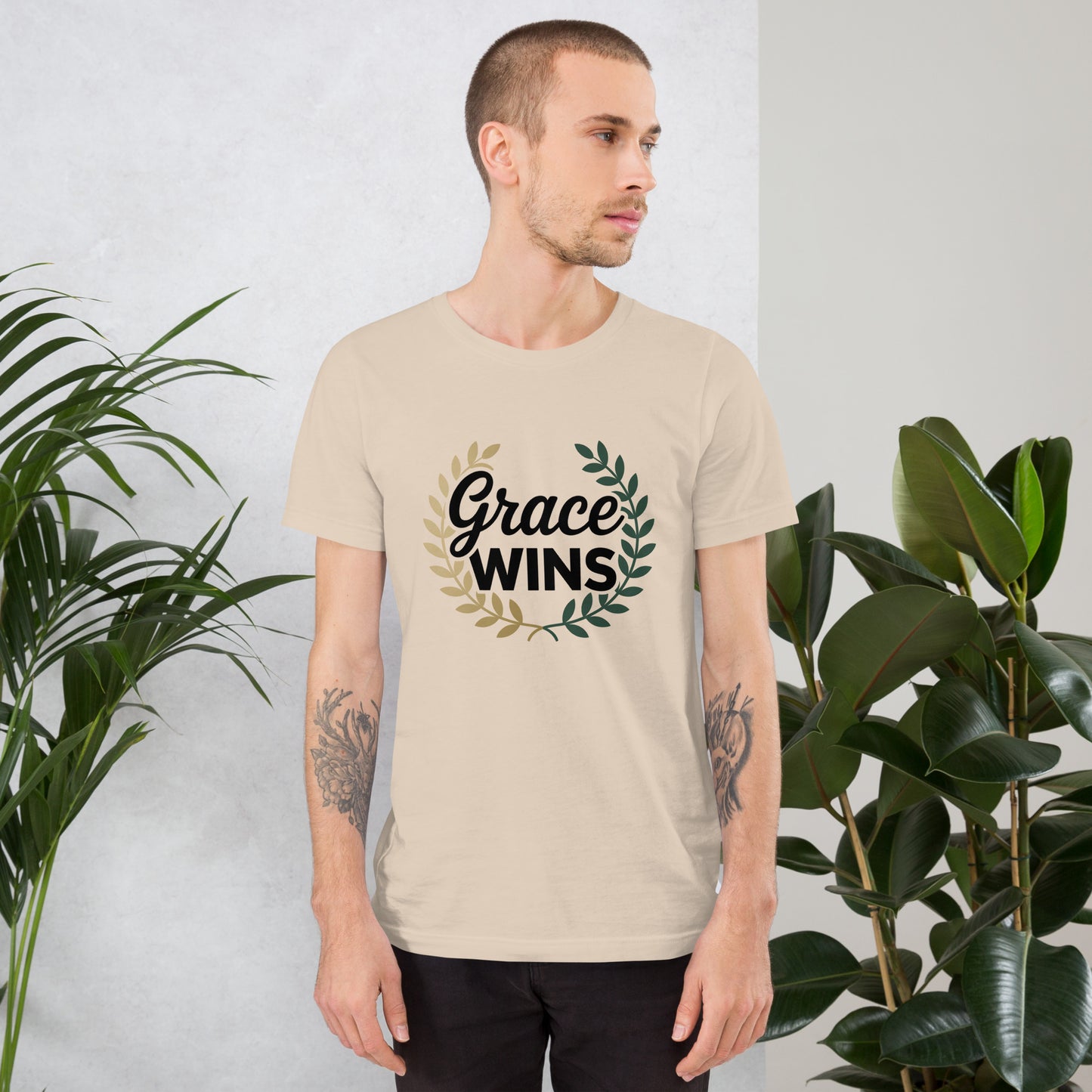 Men’s Christian t-shirt Grace Wins design