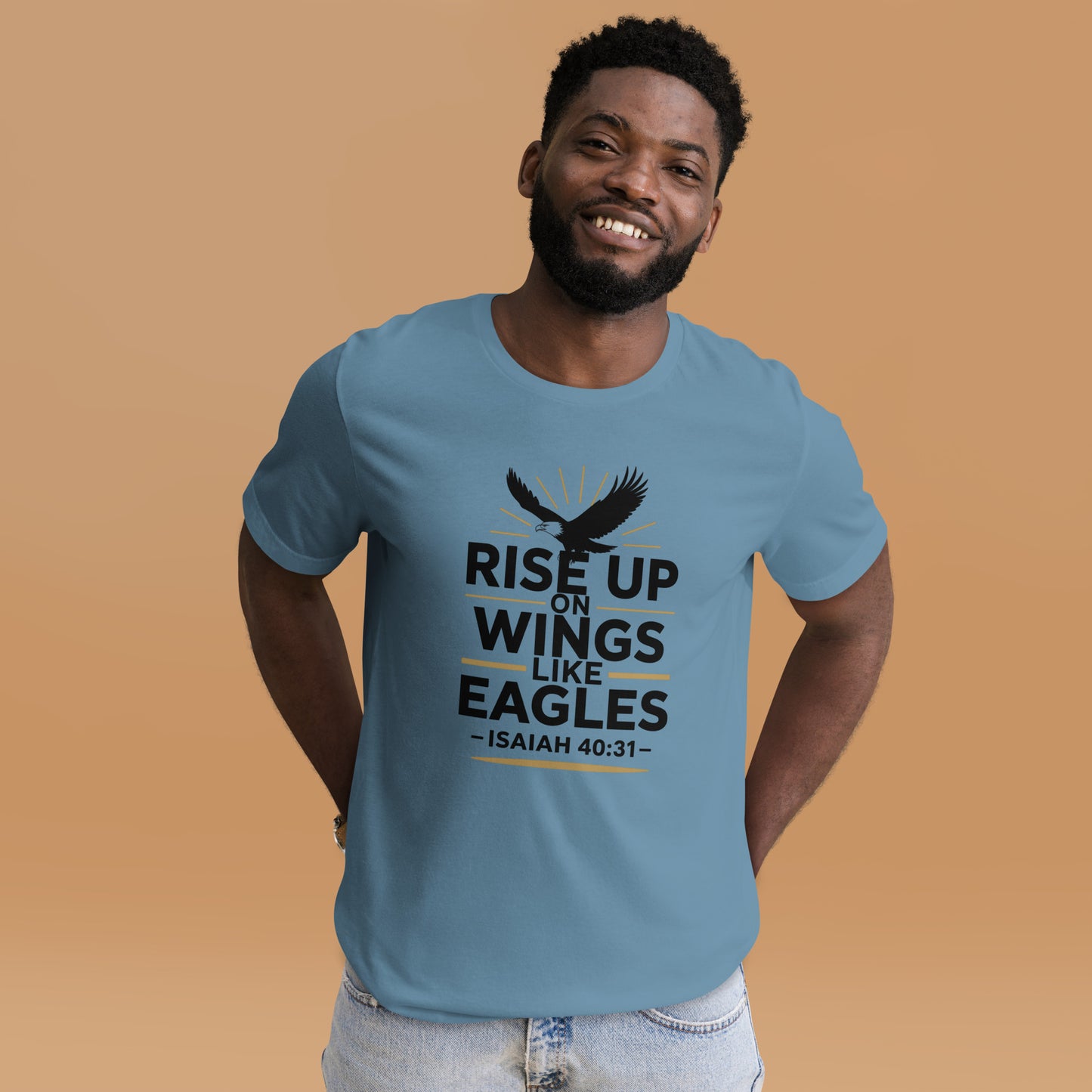 Men’s Christian t-shirt Rise Up on Wings Like Eagles Isaiah 40:31