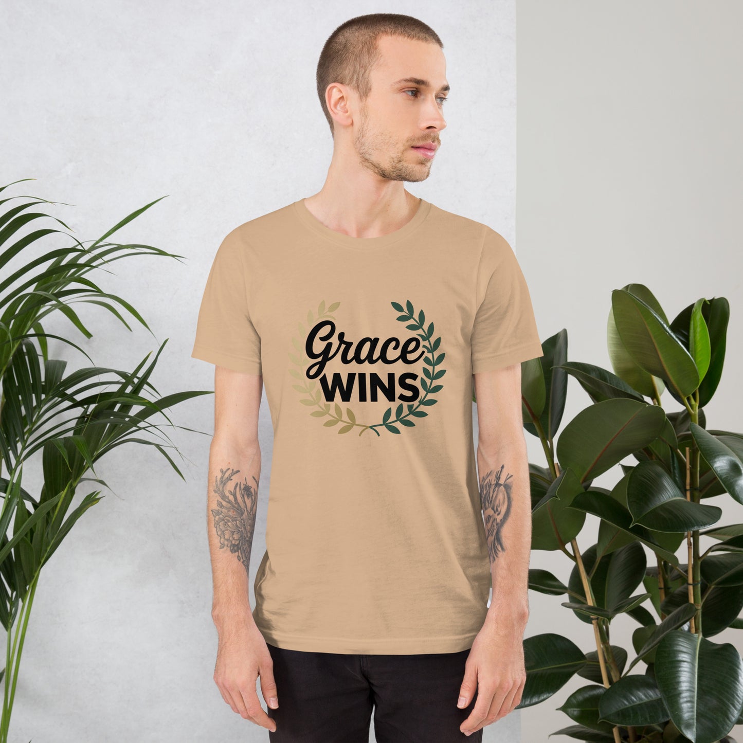 Men’s Christian t-shirt Grace Wins design